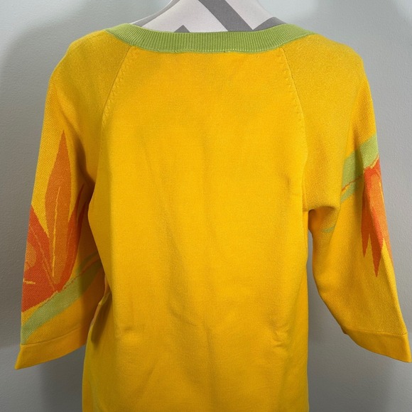 Soft Surroundings Yellow Tropical Bird of Paradise Knit Sweater 1/2 Sleeve Med - Picture 6 of 9